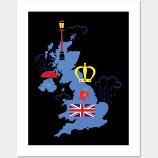 Map of UK with typical Posters and Art